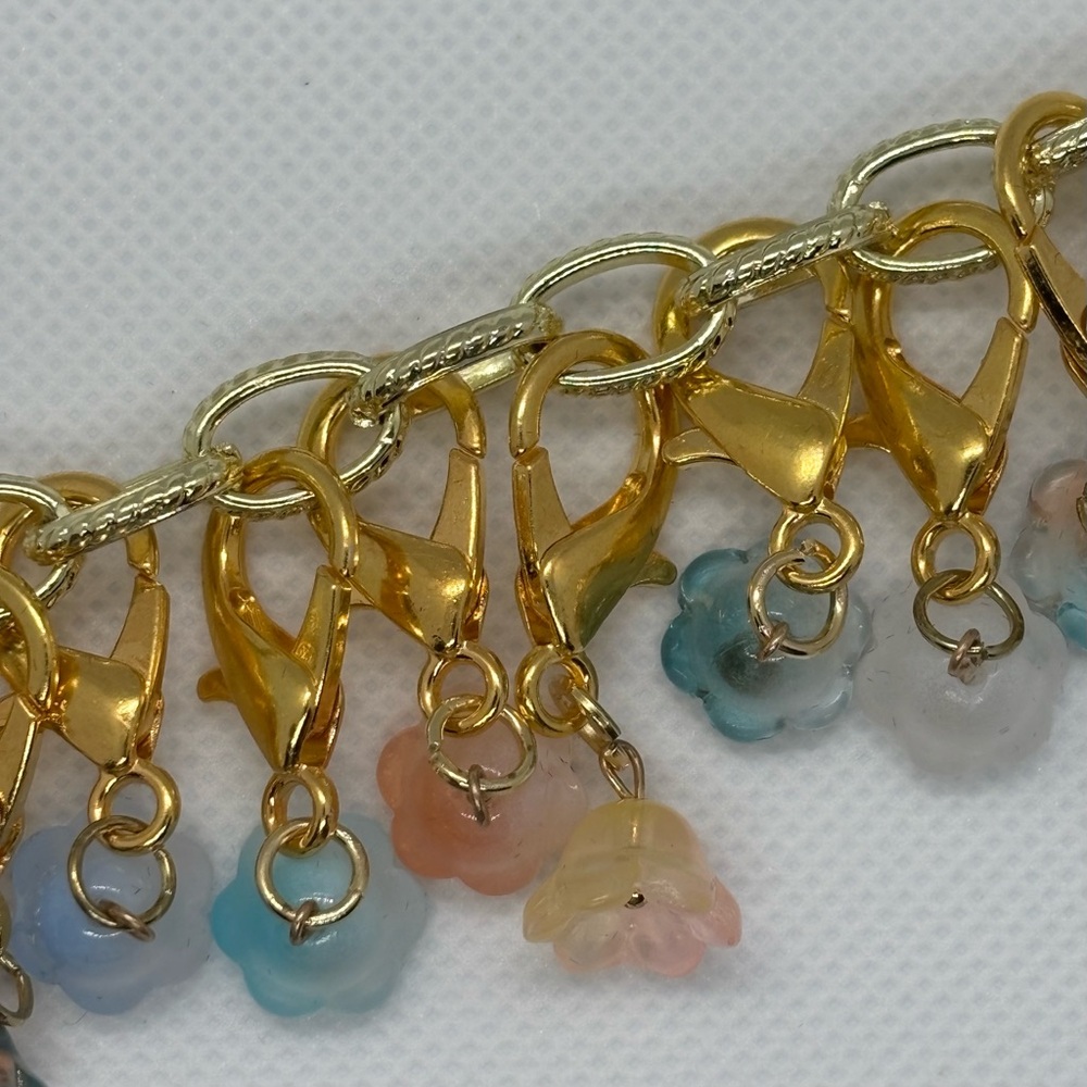 Set of 12 Stitch Markers - Decorative - Gold Tone With Metal and Resin Flowers